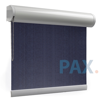 Afbeeldingen van Rolgordijn XL luxe cassette rond - Donker blauw verticaal gemeleerd Semi transparant