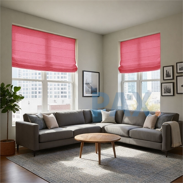 Vouwgordijn op maat Linnenlook Roze - Online bestellen 