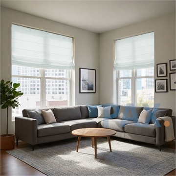 Vouwgordijn op maat Linnenlook Licht blauw - Thuis bezorgen