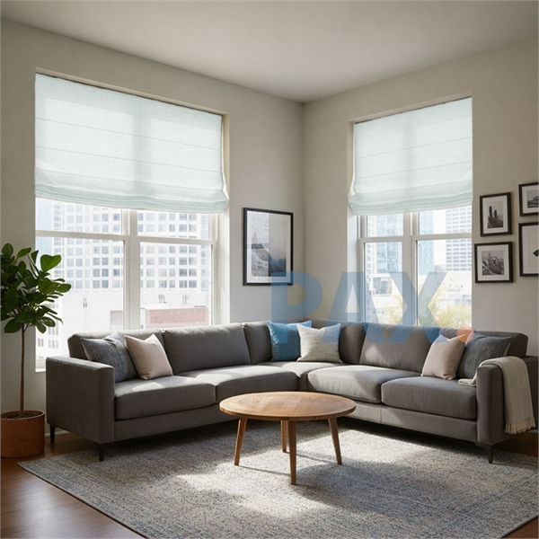 Vouwgordijn op maat Linnenlook Licht blauw - Thuis bezorgen