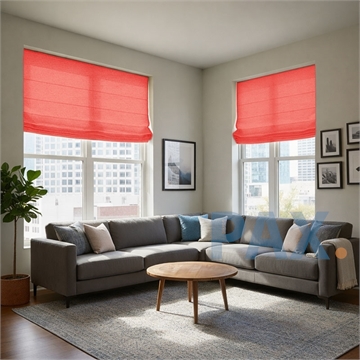 Vouwgordijn op maat Linnenlook Oranje - Thuis bezorgen